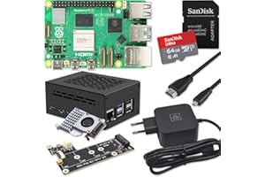 Raspberry Pi 5 8GB PCIe M.2 NVMe - Kit | Metallgehäuse | Active Cooler | M.2 NVMe SSD PCIe Board | USB-C 27W Netzteil | Ultra 64GB SD Karte | 4K Micro HDMI Kabel