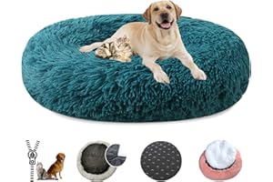 LRHRHR Panier pour Chien Dehoussable, Coussin Chien Anti Stress Lit Moelleux Apaisant Chat Lavable, Coussin Donut pour Chats et Chiens- Cyan||Ø60cm/24in