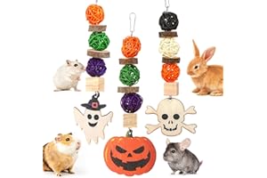 Abizoo Halloween Kaninchen Spielzeug Set, 3 Stück Halloween Hasen Kauspielzeug Kaubälle Holz Nager Zubehör für Meerschweinchen, Chinchilla, Hasen,Hamster,wellensittich,Papagei Zähneknirschen
