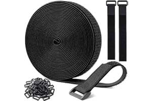 JSUOEO 10M Adjustable Cable Straps with 50 Buckles, Reusable Fastening Cable Ties 0.8 in/2cm Wide, Nylon Hook and Loop Securing Strap (Black)