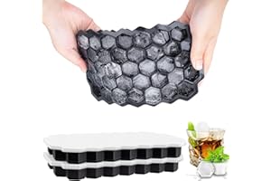 Aircover Eiswürfelform Silikon, 2 Stück 37-Fach Eiswürfelbehälter Mit Deckel Schwarz, Ice Cube Tray BPA-frei, Eiswürfel Form für Bier Cocktail Whisky Gekühlte Getränke Party DIY Fruchteiswürfel