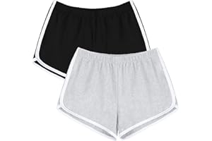 URATOT Damen-Shorts aus Baumwolle für Gym, Yoga, Sommer, Laufen, Sport und Tanz mit elastischem Bund, 2er-Pack