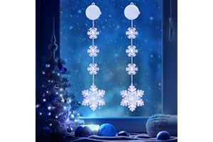 Qedertek Oświetlenie bożonarodzeniowe do okien, 2 sztuki, płatki śniegu, podświetlane na baterie, timer, 2 tryby, biała zasłona świetlna LED do pokoju dziecięcego, na wesele, imprezę, Boże Narodzenie