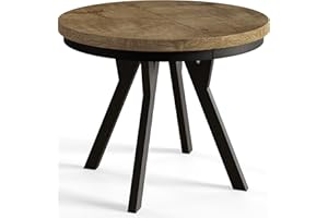 AlpiMeble Mesa de comedor redonda EVO, mesa extensible, diámetro: 90 cm a 190 cm, mesa de salón, color: LEFAKS, con patas de madera en color negro