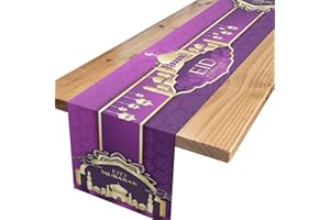 XINVERY Eid Mubarak Table Runner,Purple Mosque Table Runner Eid Mubarak Ramadan Decoration Muslim Home Kitchen Islamic Holiday Party Decor 13x72 Inch