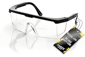 voltX ‘CLASSIC’ Occhiali di sicurezza da lettura BIFOCALI con certificazione CE EN166F (TRASPARENTI +2,0 diottrie) cordino di sicurezza incluso, con trattamento anti appannamento