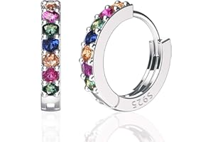 SWEETV 925 Sterling Silber kleine Creolen für Frauen Mädchen, 8mm Zirkonia Huggies Ohrringe hypoallergen Knorpel Ohrringe…