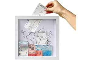 Vordpe Caja de almacenamiento de aventuras, cajas de recuerdos para recuerdos, caja de sombra de viaje, para entradas, caja de sombra para montaje en la pared, mapa del mundo (mediano, 20 x 20 cm)