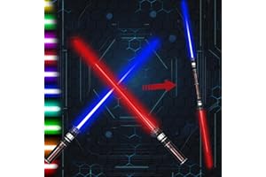 Amebleak Sabre Laser Enfant, 2 Pièces Sabre Laser Star Wars à LED Télescopiques, 2-en-1 à 12 Couleurs Changeantes avec Effets Sonores de Combat, RGB Lightsaber pour Enfants Halloween Cosplay Party