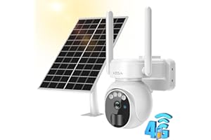 Xega 4G LTE Telecamera Solare Esterno con SIM Scheda 2K HD PTZ Telecamere Senza Fili con Pannello Solare Batterie Visione Notturna Rilevamento del Movimento Audio Bidirezionale Rotazione 355°/90°