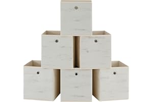 SONGMICS RFB126W01 Pudełko do przechowywania, z włókniny, składane, 26 x 26 x 28 cm, pudełko z tkaniny, do regałów z sześciennymi półkami, organizer na ubrania, białe, zestaw 6 szt.