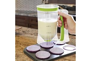 ‎BURI BURI Teigportionierer 0,9l mit Deckel und Einhandbedienung - Teigspender Dosierer für Muffins, Cupcakes, Pfannkuchen und mehr - Skala mit Deckel, leicht zu reinigen