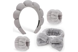 DRESHOW Spa Fascia per Capelli da Donna per il Lavaggio del Viso Set di Polsini Spugna Morbida Terry Panno Trucco Skincare Fascia Antiscivolo per Donna Ragazze 4 Pezzi