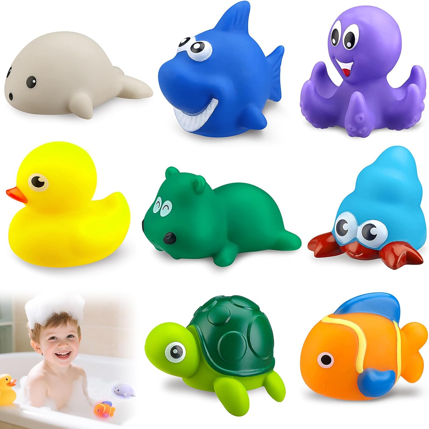 8Pcs LED Floating Light Up Bath Toys, Mold Resistant Baby Bathtub Toys for 6 Months+, Light Up Animal Bath Toys for Toddlers 2 Years Old