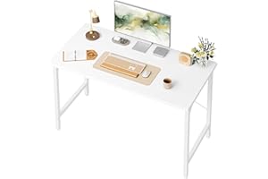 BEXEVUE 100cm Bureau Informatique, Table d’Ordinateur Minimaliste, Bureau de Travail avec Cadre Métallique Renforcé, Poste de Travail pour Bureau, Chambre, Home Office, Bois et Acier, Blanc