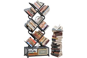 HI NINGER Tree Bookcase, Libreria ad Albero a 9 Livelli con Armadietto, libreria da scrivania verticale per scaffale pieghevole per soggiorno, studio, casa, ufficio, camera da letto