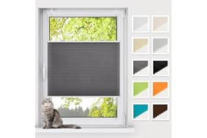 ‎BELLEMAX BelleMax Plissee ohne Bohren Klemmfix, Anthrazit 80x110cm(BxH), Easyfix lichtdurchlässig Sichtschutz und Sonnenschutz, Jalousie Plisseerollo mit Klemmträger, Faltrollo für Fenster & Tür