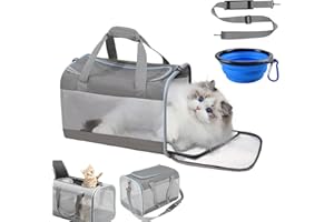 KunpengZen Transportbox Katze, Atmungsaktiv Hundebox Faltbar Mit Einstellbar Schultergurt, Katzentransportbox Mit Abnehmbarem Plüschpad, Cat Carrier Für Bis 7.5kg Camping Auto Reisen Tierarztbesuch