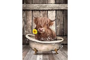 DAERLE Diamond Painting, 5D Diamond Painting Kits Complet Adulte Broderie Diamant Peinture Diamant Painting Kits Complet Rond Perles Diamond Painting Complet (Vache Dans la Baignoire 30x40cm)