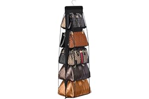 CJWLKJ 10 Pockets Hanging Purse Handbag Organizer Clear Hanging Shelf Bag Collection Storage Holder Purse Bag Wardrobe Closet Space Saving Organizers (Black)