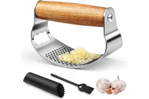 NEUTYPECHIC Presse Ail Inox Professionnel, Presse Ail a Bascule, Multifonction Bascule à Ail Avec Décapsuleur, éplucheur D'ail et Brosse de Nettoyage, Pour L'ail, Gingembre, Passe au Lave vaisselle