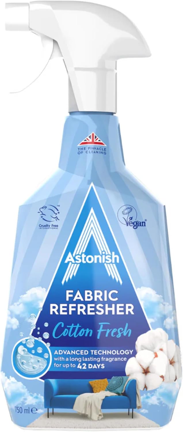 Astonish Fabric Refresher Spray for Freshening Clothes, Curtains, Carpets and Fabrics, Cotton Fresh Scent, 750ml, Blue