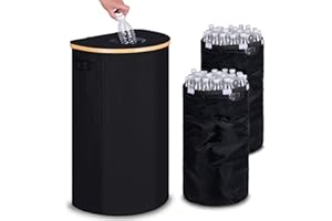 efluky Pfandflaschen Sammelbehälter mit Deckel, 100L Groß Pfandflaschen Aufbewahrung mit Zwei Tragetasche, Schwarz Behälter Leergut & Altglas Aufbewahrung, Flaschensammler mit Loch für Küche