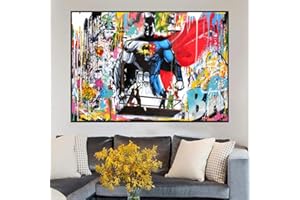 Toile de peinture Abstrait Superman et Batman aquarelle Graffiti Street Art peinture sur toile Art mural pour bande dessinée super-héros décoration de la maison 60x90cm