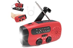 CARZIYER Radio d'urgence avec alimentation solaire/manivelle, radio solaire 2000 mAh, alarme SOS, AM/FM/WB, lampe de poche LED (700 lm), étanche IPX4 pour l'extérieur, le camping et la prévention des crises