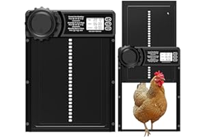 CHAMUTY Porte Poulailler Automatique Batterie avec Écran LCD Programmable Étanche, Porte Automatique Poulailler en Aluminium avec Minuterie, Fonction Anti-pincement, Ouvre-Porte Vertical, Noir