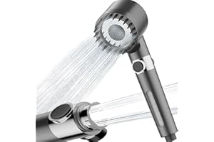 BENTRIP High Pressure Shower Head with 15-Stage Filter and 3 Extra Filter Cartridges, 3+1 Spray Modes, Hard Water Filter Shower Head with 2m PVC Hose, Handheld Massage Shower Filter for Chlorine Removal-Gray