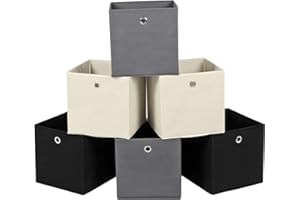 SONGMICS Lot de 6 Boîtes de Rangement, Cubes de Rangement Pliables en Tissu Non Tissé, Coffret de Rangement pour Jouets, 2 Gris, 2 Noirs, 2 Beiges RFB06GHM