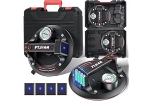 FTJKGH 2er Elektrischer Saugheber inkl 4 Akku, 8" Akku Saugheber mit Nachsaugung, Manometer, Akku Vakuum Saugheber Max 500Kg, Saugheber Akku Fliesen für Fliesen, Marmor, Glas, EisenplatteSchiefer, Platten