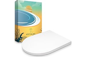 Küstenlinie® / Toilettendeckel mit Absenkautomatik D-Form | Komplettset | optimale Montage | WC Sitz antibakteriell | Das Original mit Schablone | WC Deckel weiß | Klodeckel universal
