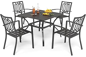 PHIVILLA Gartenmöbel Set Wetterfest 4 Personen Gartentisch mit Stühlen Set Metall Terrassen Outdoor Bistro Garten Möbel Sets Gartengarnitur Sitzgruppe Wetterfest