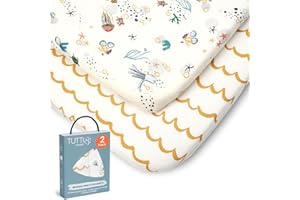 ‎TUTTI BAMBINI Tutti Bambini Spannbettlaken Beistellbett (2er-Pack) - Atmungsaktiver Bambus-Jersey - Spannbetttuch Weich & doppelt Elastisch Verstärkt - Baby Bettlaken für Matratzen 53×80 bis 60×90 cm (Our Planet)