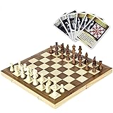 iBaseToy 38 X 38CM Folding Wooden Chess Set with 60 Game Rules Cards, Traditional Games for Adults Kids Beginners - Foldable 
