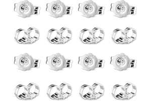 Grevosea 16 PCS/8 Pairs Sterling Silver Earring Backs, Ear Ring Back Replacements White Gold Plated Earring Backs for Studs Locking