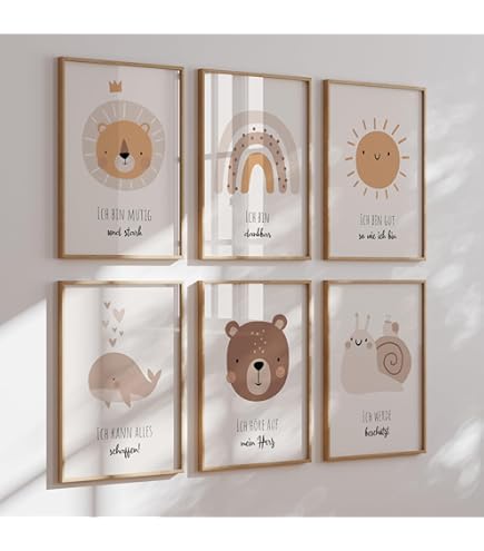 LAVEMA Affirmatieposter voor kinderen | Afbeeldingen kinderkamer DIN A4 (21x30cm) Posterset | Wanddecoratie babykamer decoratie | Affirmatieafbeeldingen | Wandposter jongen | Dierenafbeeldingen