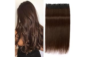 45cm - Silk-co Extesniones de Clip de Pelo Natural 90g 100% Remy Hair Grueso 3/4 Cabeza Completa Postizos Pelucas Extensiones de Clip Una Pieza 5 Clips Cabello Humano Peluca Postizo - #4 Marrón Medio