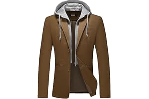 KUDORO Blazer Homme Veste de Costume Slim Fit Casual à Capuche Amovible avec Deux Boutons Décontracté Veste de Smoking Couleur Unie Veston Blouson Classique