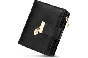 WACCET Portefeuille Femme Petit, Porte Monnaie Femme avec Blocage RFID en Cuir PU Grande Capacité avec 14 Slots de Carte et Poche à Fermeture Éclair Pièces Court Porte Feuille pour Femmes
