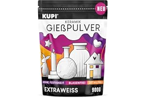 KUPI 0,9kg Gips zum Gießen Lufthärtend & Geruchlos | Keramik Gießpulver Weiß | Gießmasse für Silikonformen | Reliefgießpulver zum Basteln Modellieren Strukturieren