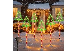 YEPVIE Solar Christmas Tree Lights Outdoor, 6 in 1 Solar Candy Cane Christmas Tree Lights for Outside, 8 Modes IP65 Waterproof Garden Light Outdoor for Walkway Yard Lawn Porch Holiday Decor
