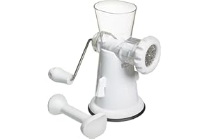 KC BLUE KitchenCraft Tritacarne manuale con ventosa, plastica/acciaio inossidabile, 25 x 17 cm, bianco