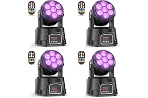 DELIBANG 4er Pack 7X15W Moving Head Wash Mini Bühnenlicht dmx512 RGBW Lichteffekte 5 Steuerungsmodus Spot DJ Partylicht mit Fernbedienung Geeignet für Disco, Bar, Club, Hochzeit