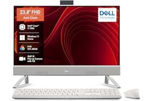 Dell 24 AIO, 23.8" Anti-Glare FHD Infinity Display, 14th i3, 8GB DDR5, 512GB SSD, Intel Graphics, MSO 2024+O365 Basic, Wireless Keyboard Mouse, Pearl White, 3Yrs Warranty, 1Yr McAfee LiveSafe