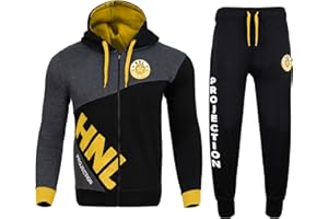 HNL PROJECTION Men Tracksuit Set Bottom Full Zip Hooded Top Joggers Trouser Casual Fleece Gym Suit