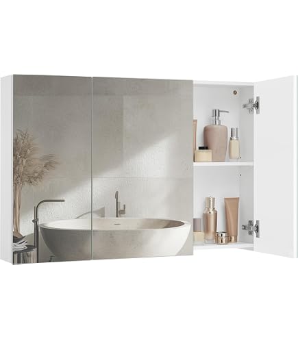 Armoire De Toilette Murale Aria 120 Cm - Meuble Salle De Bain Avec Miroir, Chêne Doré, 4 étagères En Verre