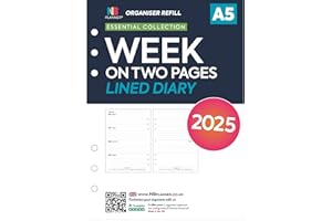 NBPLANNER Agenda semanal 2025 en dos páginas con forro tamaño A5, compatible con Filofax A5, inicio del lunes, inglés (2025 blanco)